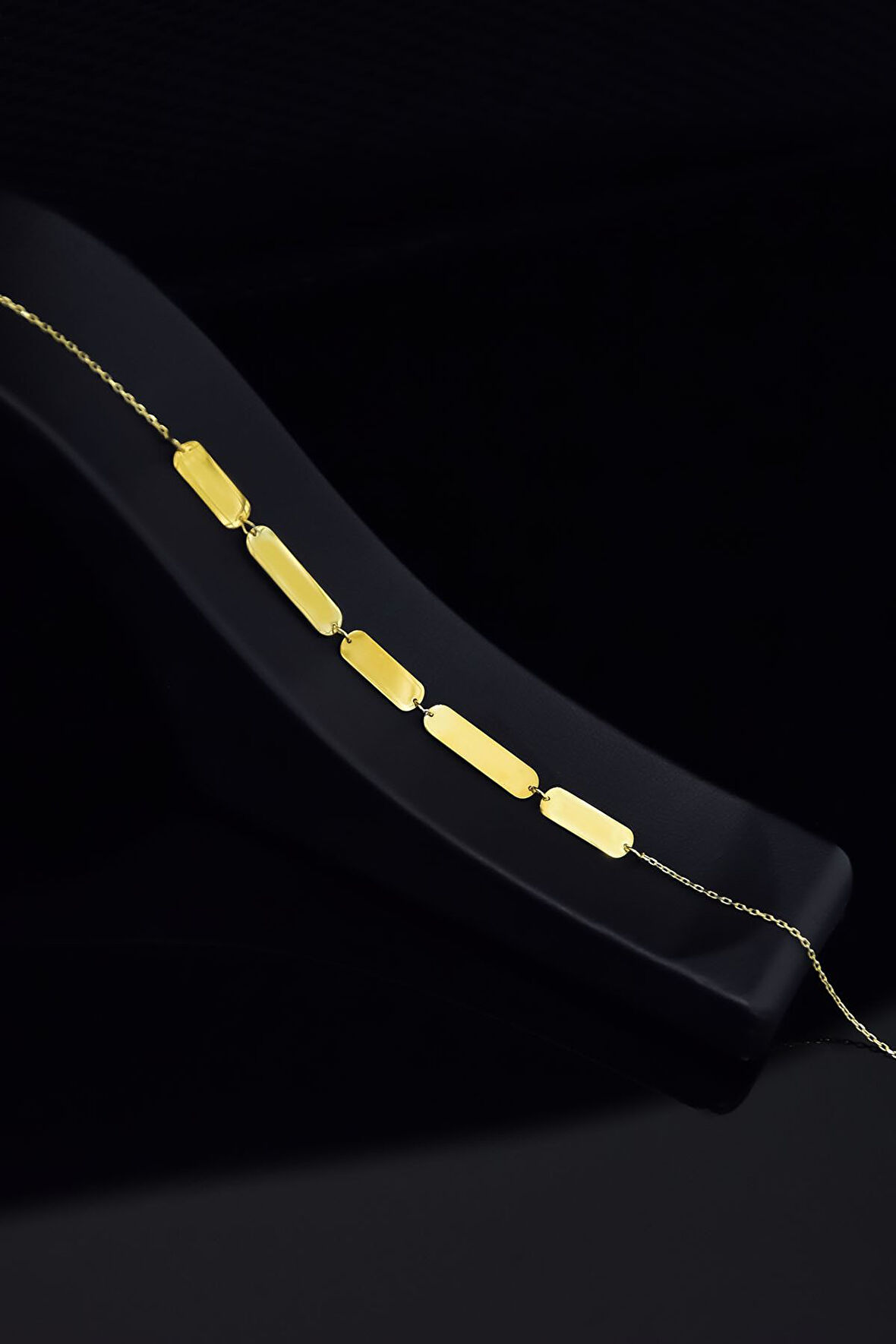 925 Ayar Gümüş Gold Kaplama Sıralı Plaka Kesme Bileklik