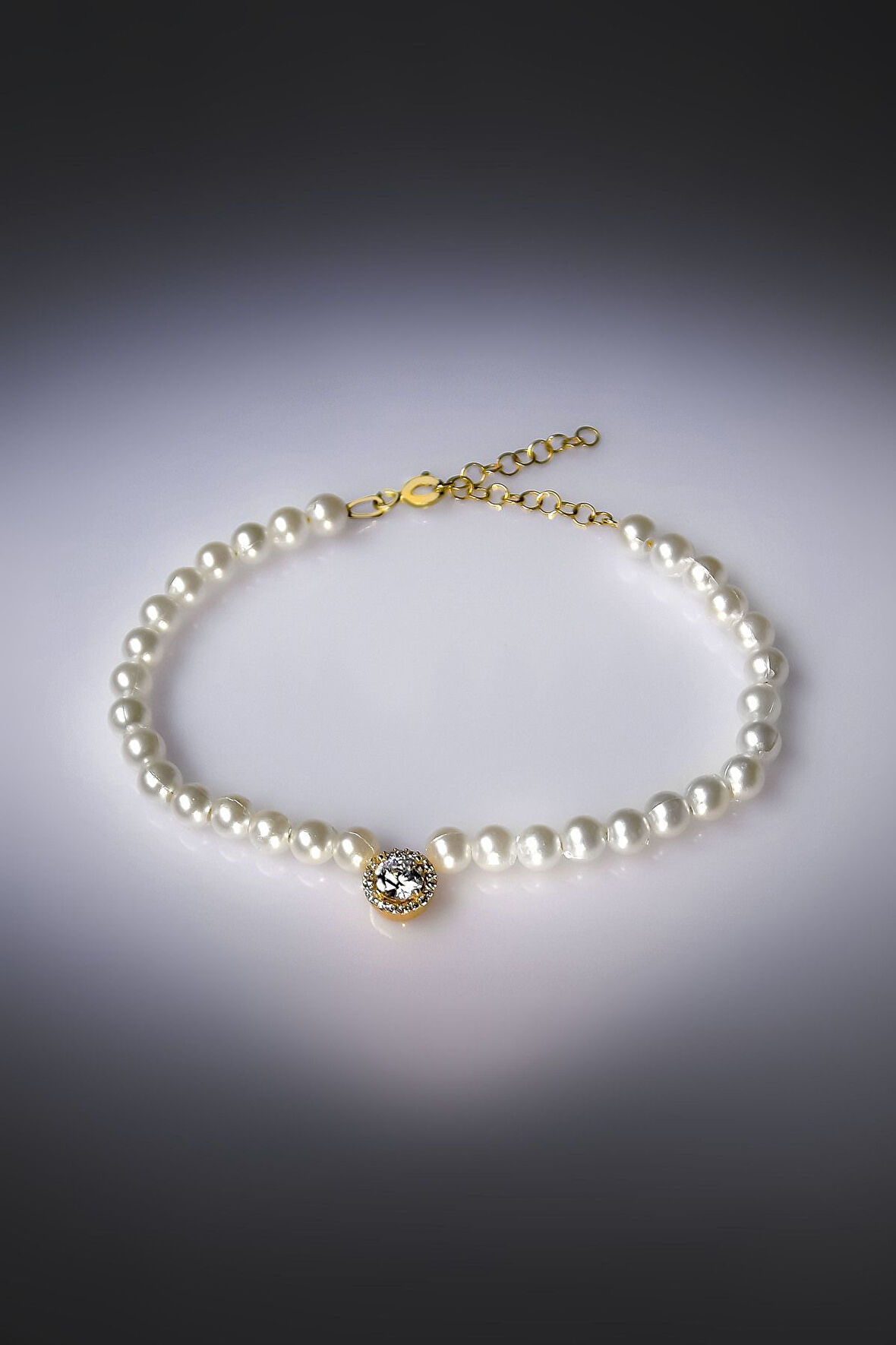 925 Ayar Gümüş Gold Kaplama Incili , Tektaş Bileklik