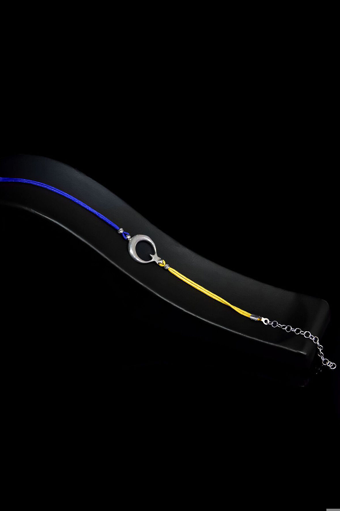 925 Ayar Gümüş Rodyum Kaplama Sarı Lacivert, Taraftar Taşsız Ayyıldız Erkek Bileklik