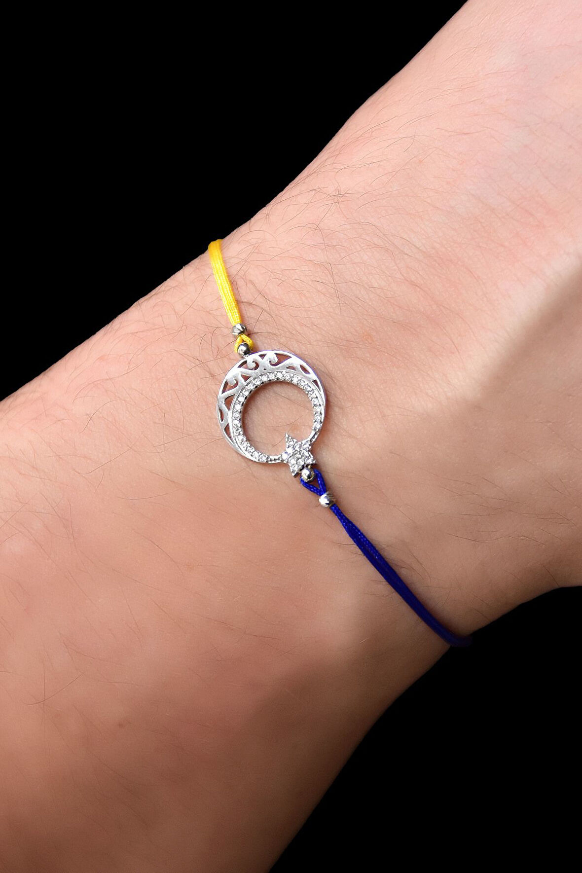 925 Ayar Gümüş Rodyum Kaplama Sarı Lacivert Erkek Bileklik