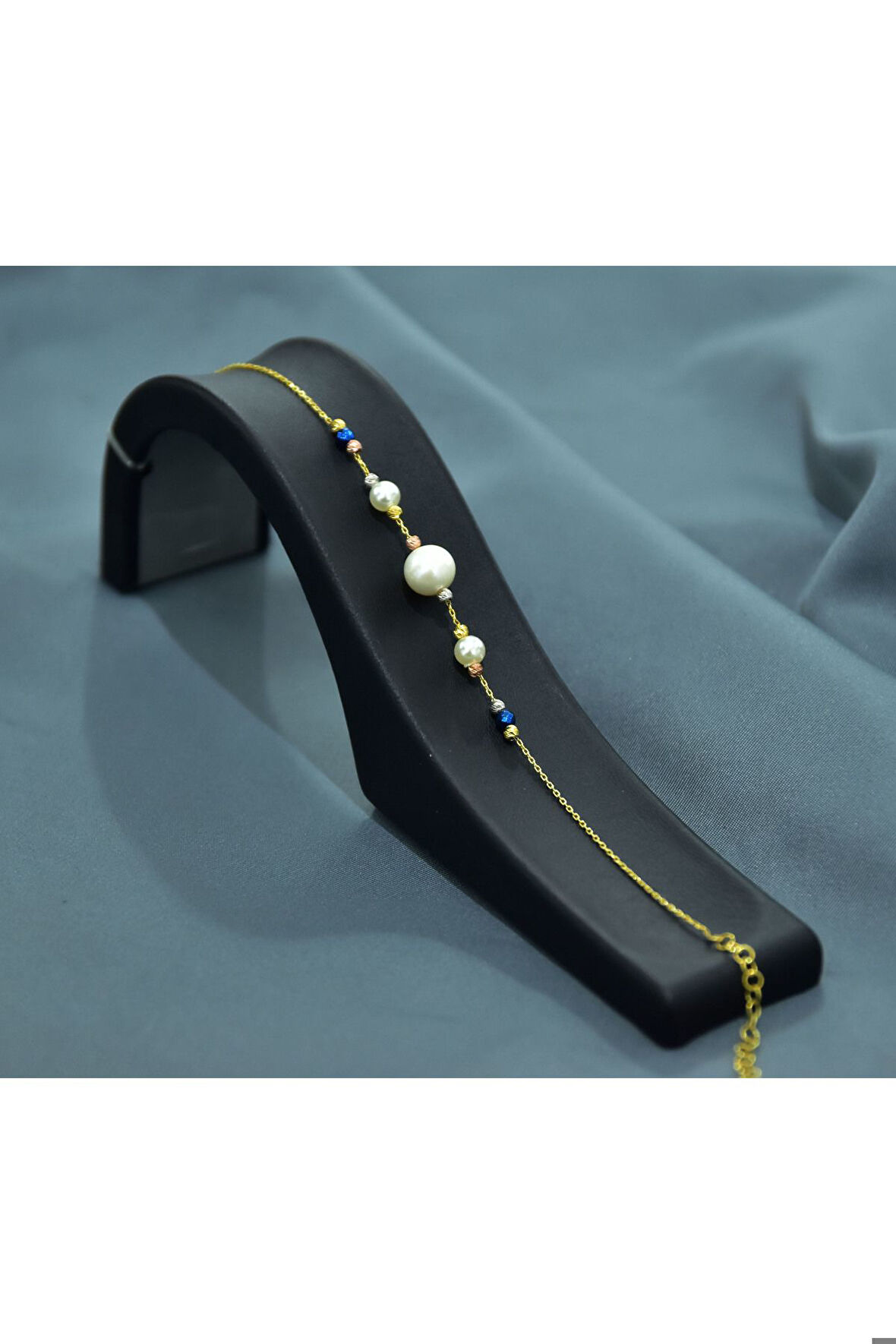 925 Ayar Gümüş Gold Kaplama Zarif Incili, Dört Renk Dorika Toplu Bileklik