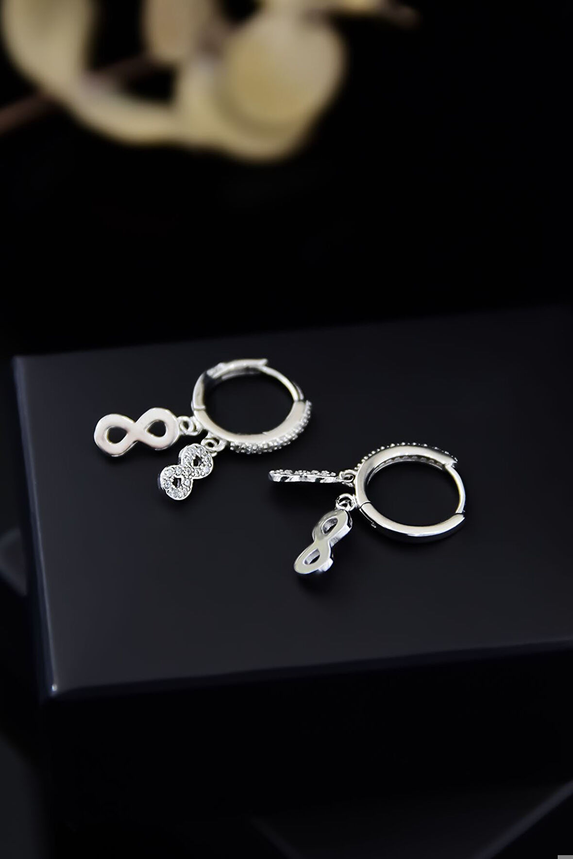 925 Ayar Gümüş Rodyum Kaplama Çift Plaka Sonsuzluk Figürlü Halka Kadın Küpe