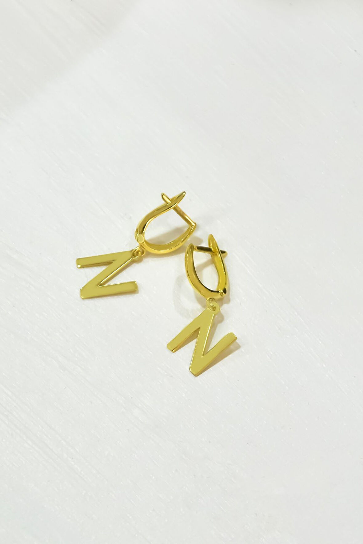 925 Ayar Gümüş Gold Kaplama Harf Halka Küpe