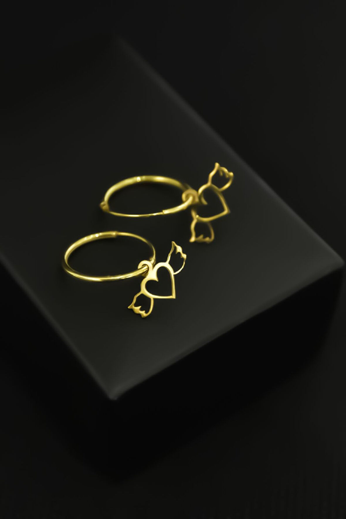 925 Ayar Gümüş Gold Kaplama Kalp Kanat Halka Küpe