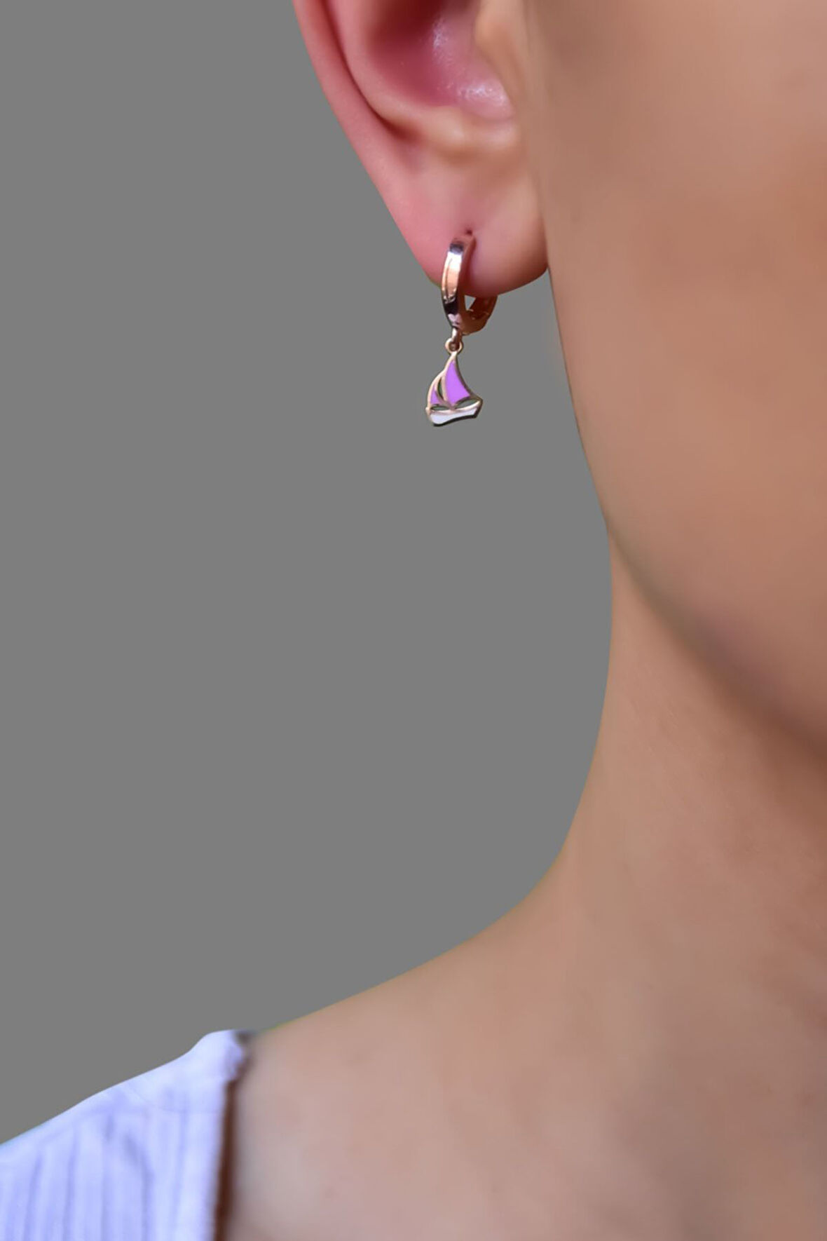 925 Ayar Gümüş Rose Kaplama Mineli Yelken Halka Küpe