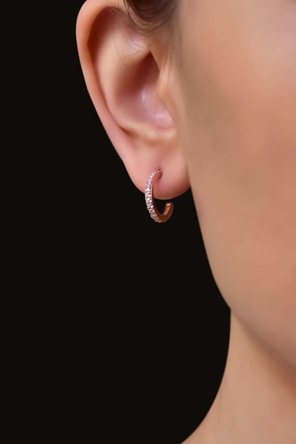 925 Ayar Gümüş Rose Kaplama Çivili Tamtur Halka Küpe