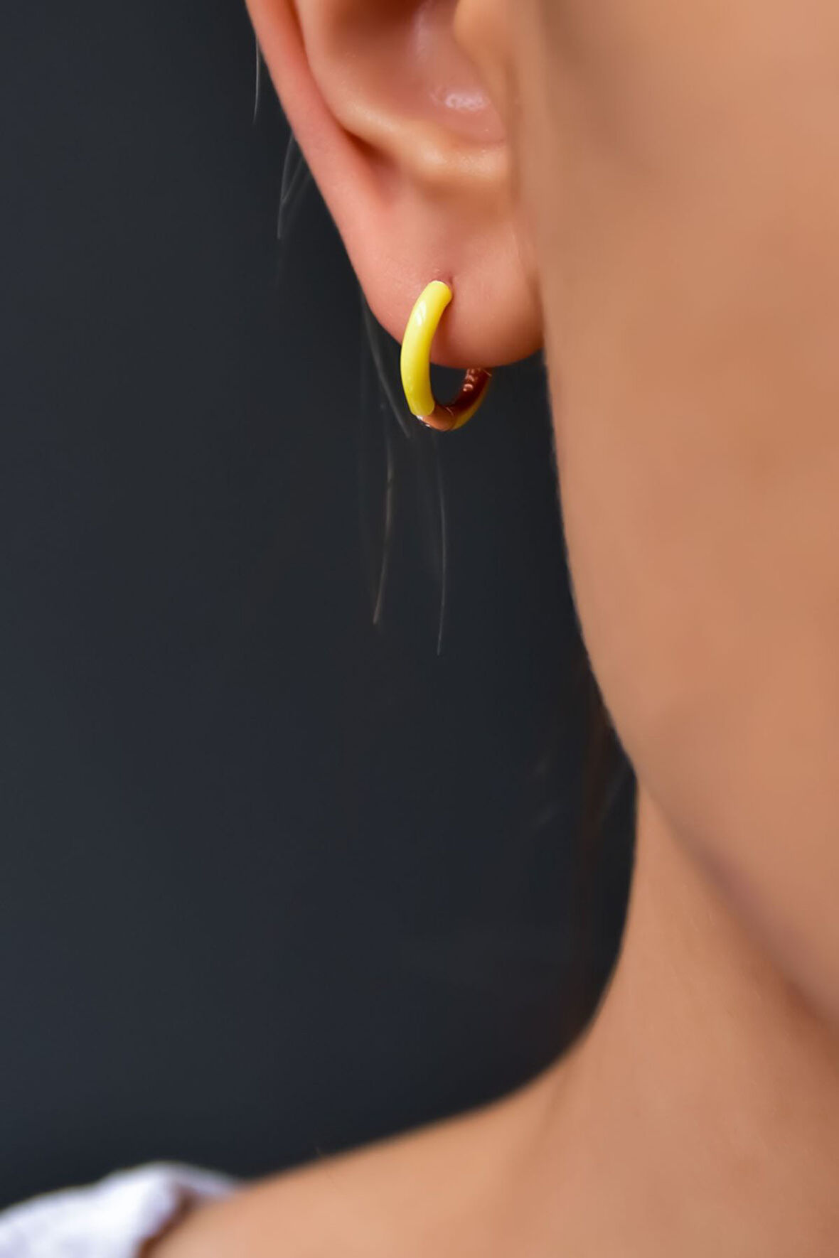 925 Ayar Gümüş Gold Kaplama Sarı Mineli Halka Küpe