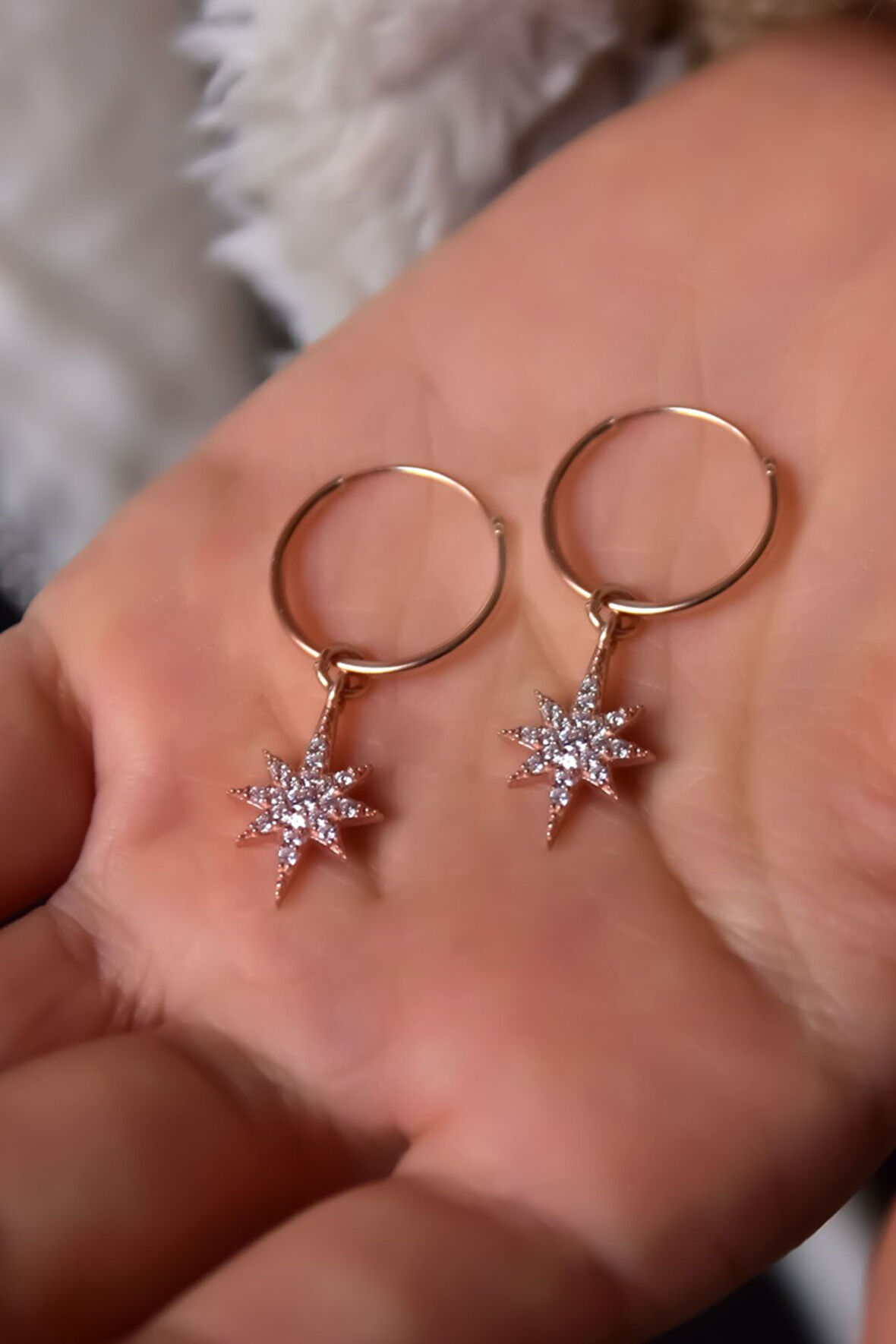 925 Ayar Gümüş Gold Kaplama Zirkon Taşlı Kutup Halka Küpe