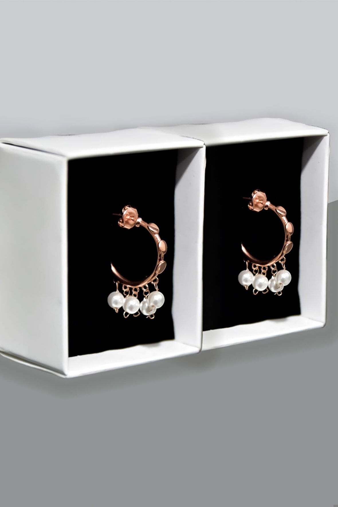 925 Ayar Gümüş Rose Kaplama Inci Taşlı Shakira Halka Küpe