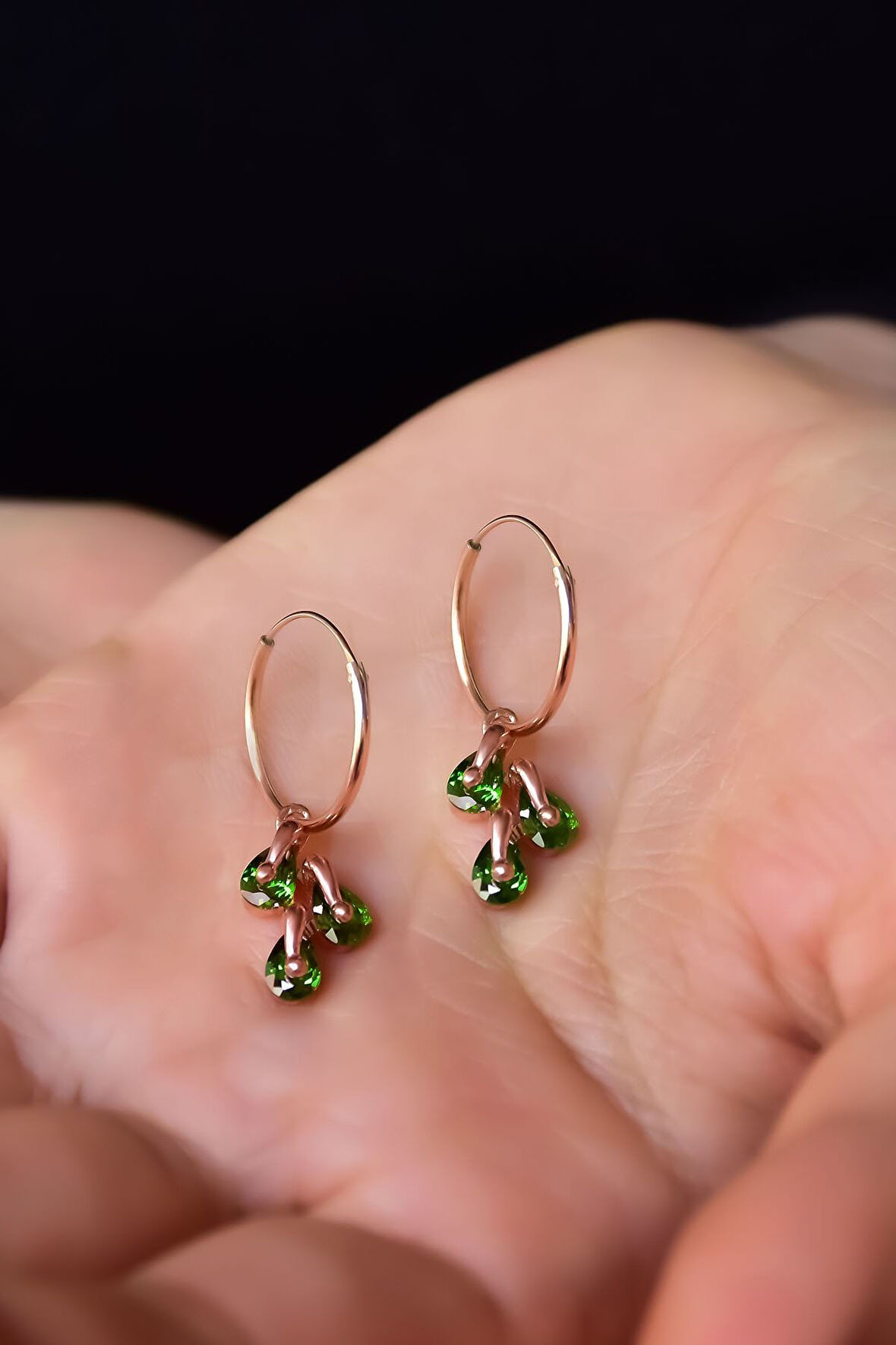 925 Ayar Gümüş Rose Kaplama Mayıs Ayı Doğum Taşlı Kübik Drop Küpe