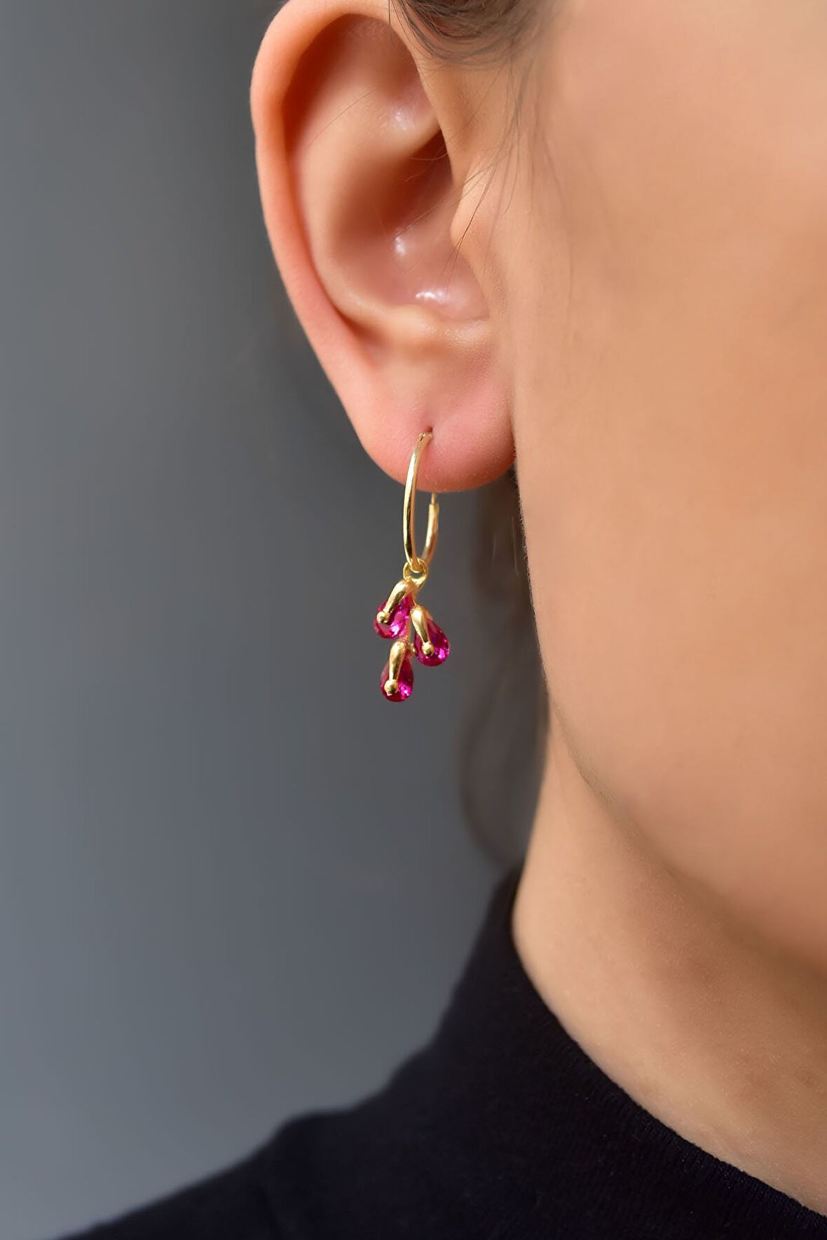 925 Ayar Gümüş Gold Kaplama Ocak Ayı Doğum Taşlı Kübik Drop Küpe