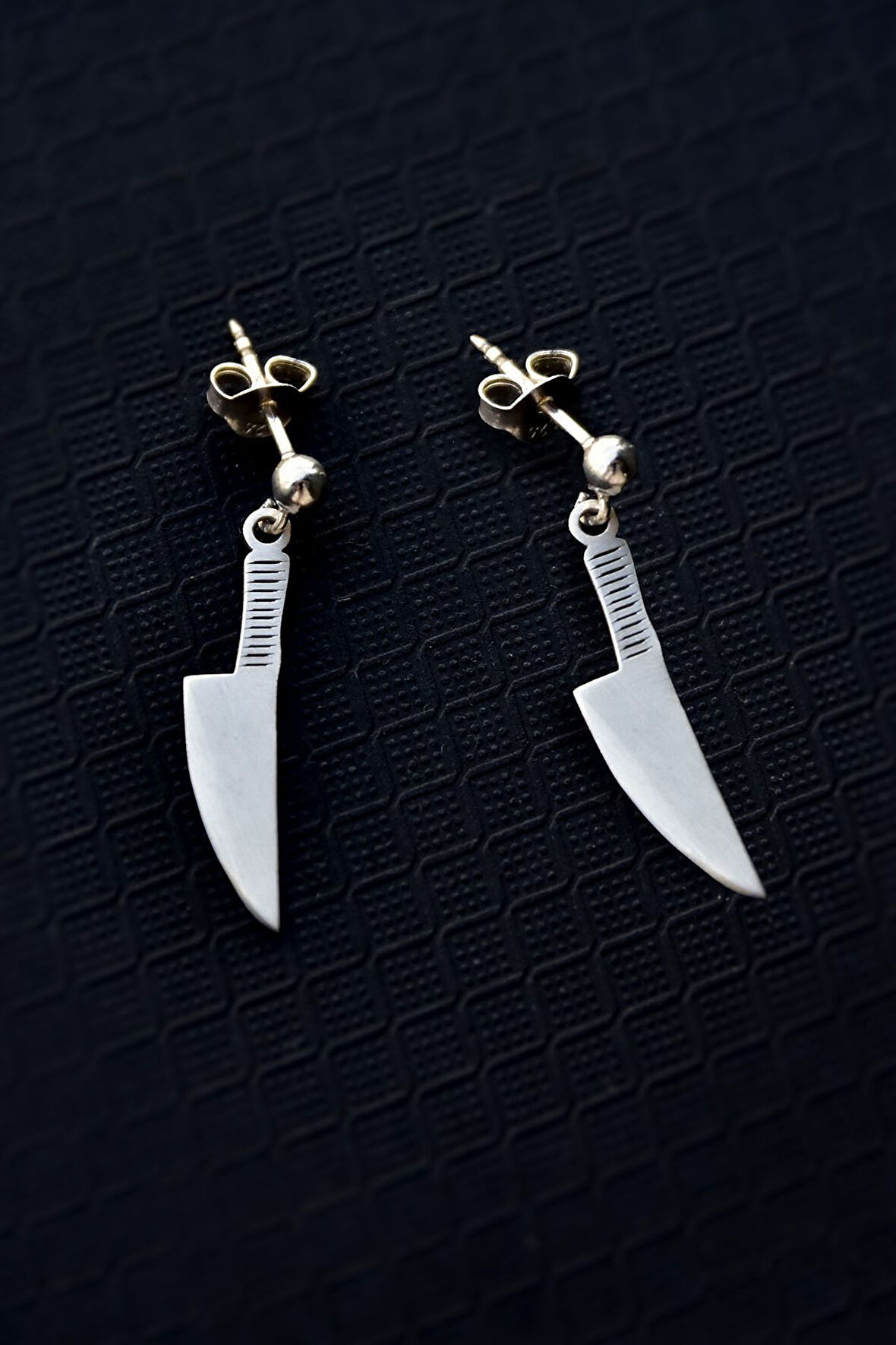 925 Ayar Gümüş Rodyum Kaplama Gastronomi Şef Bıçak Çivili Küpe