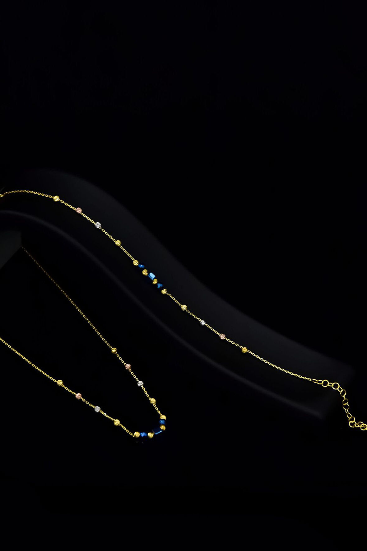 925 Ayar Gümüş Gold Kaplama Dorika Toplu , Lacivert Kare Boncuklu Set