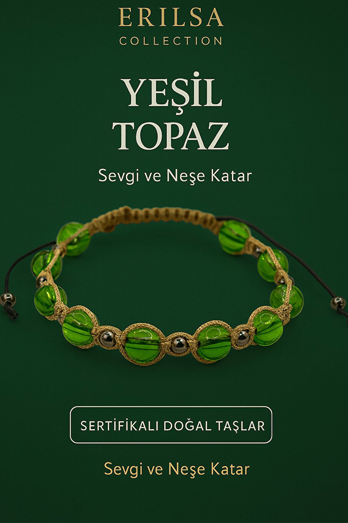 Sertifikalı Yeşil Topaz Bileklik – Sevgi ve Neşe Katıcı Enerji Taşı Takı