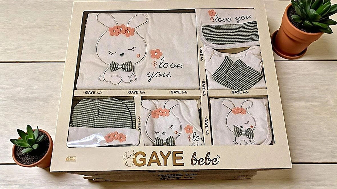 UNİSEX 0-3 AY BEBEKLERE GAYE ORGANİK UYUYAN TAVŞAN NAKIŞLI 10 LU SET