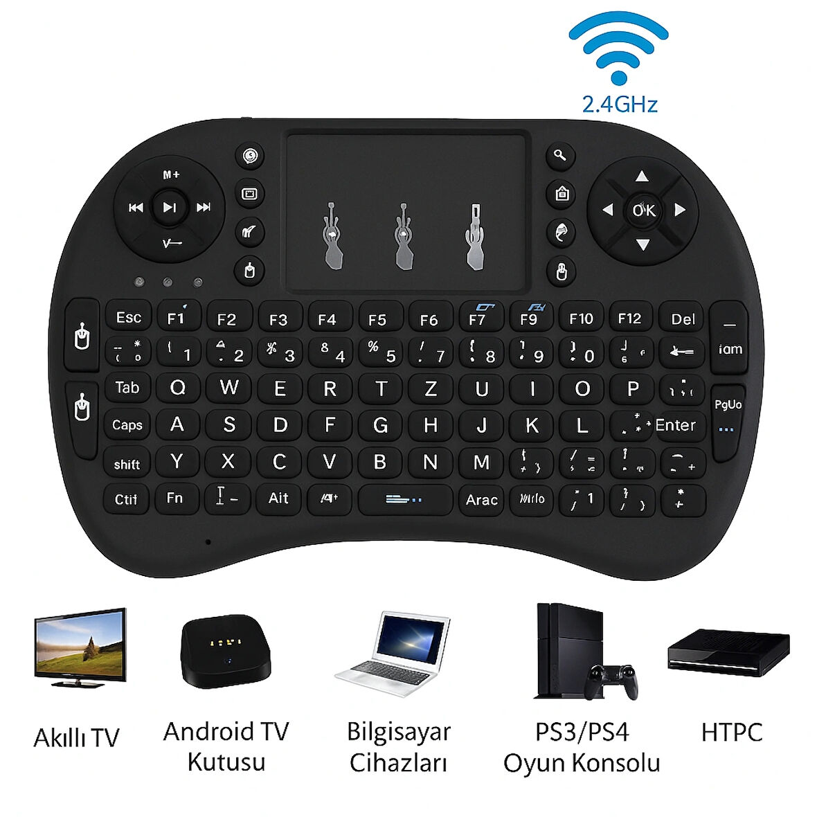 Akıllı TV ve Android Cihazlar için Kablosuz RGB Aydınlatmalı Mini Klavye Uzaktan Kumanda 