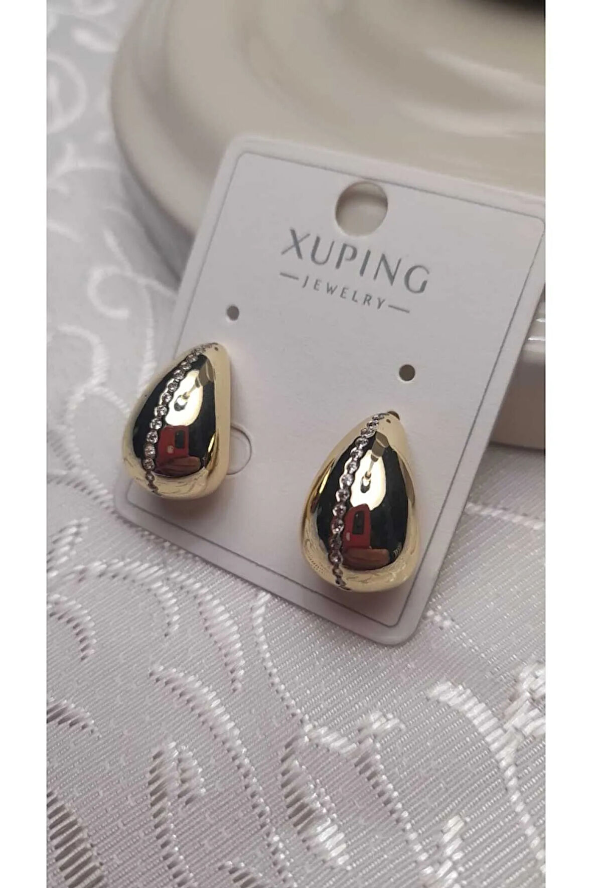 Xuping Küpe Sarı Taşlı Damla Küpe, Küçük Boy Su Damlası Çelik Küpe