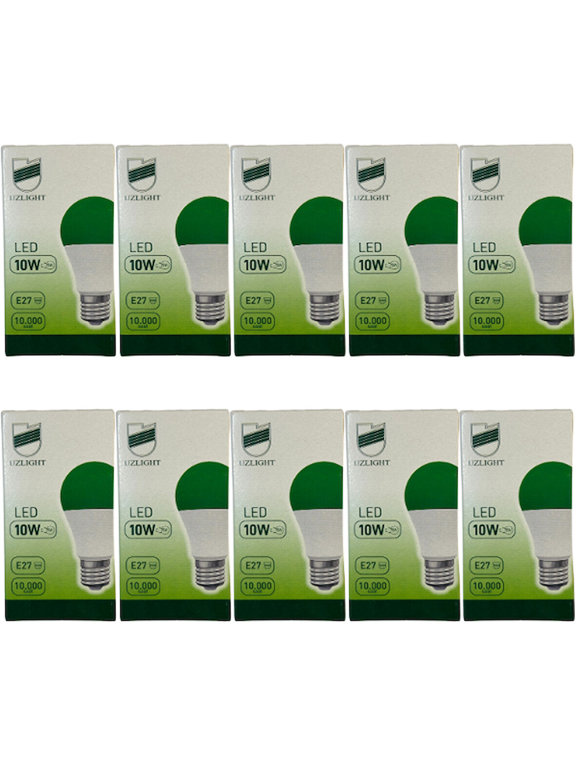 Uzlight 10W(75W) 8200K (Yeşil Işık) E27 Duylu Led Ampul (10 Adet)