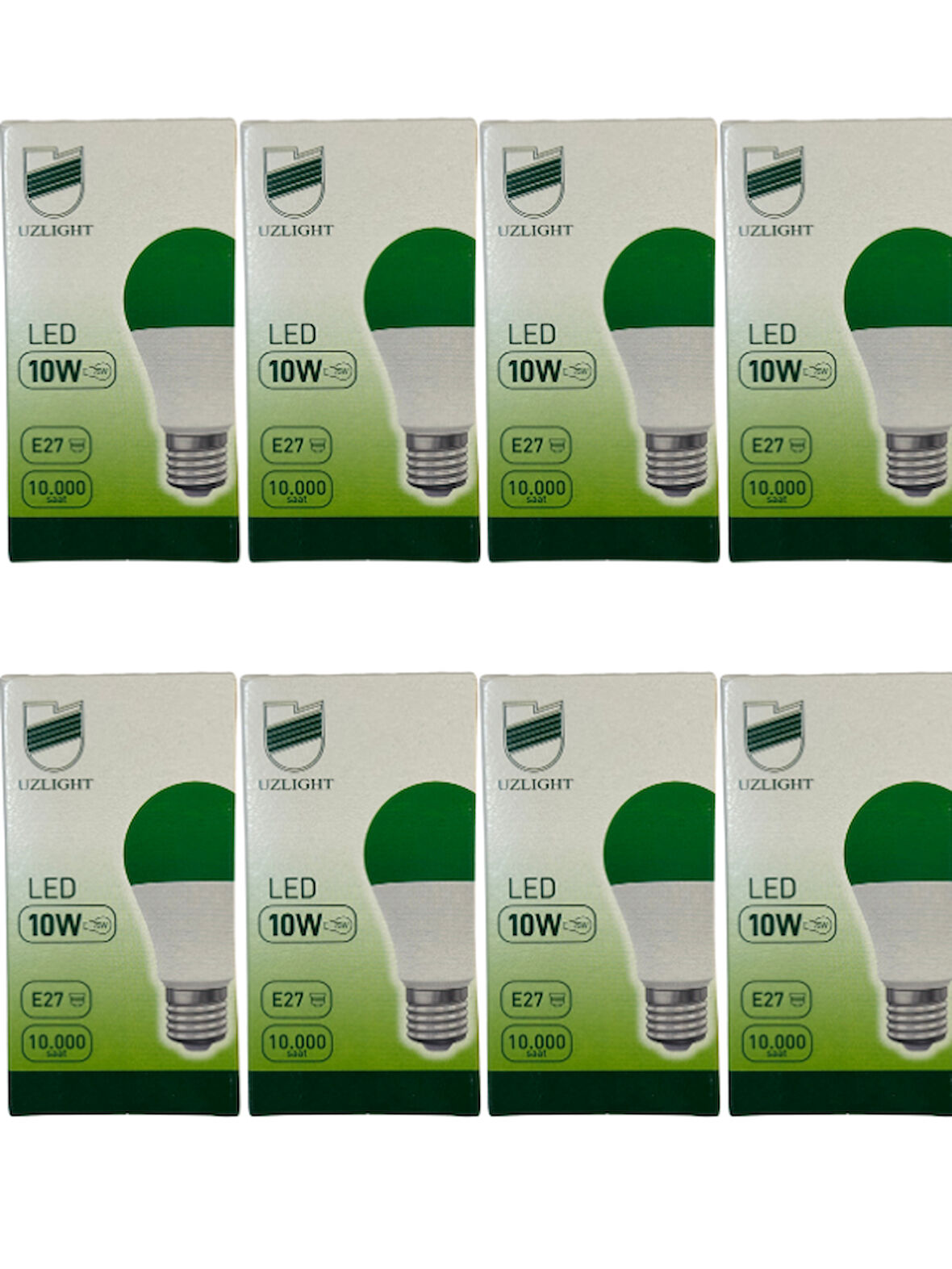 Uzlight 10W(75W) 8200K (Yeşil Işık) E27 Duylu Led Ampul (8 Adet)