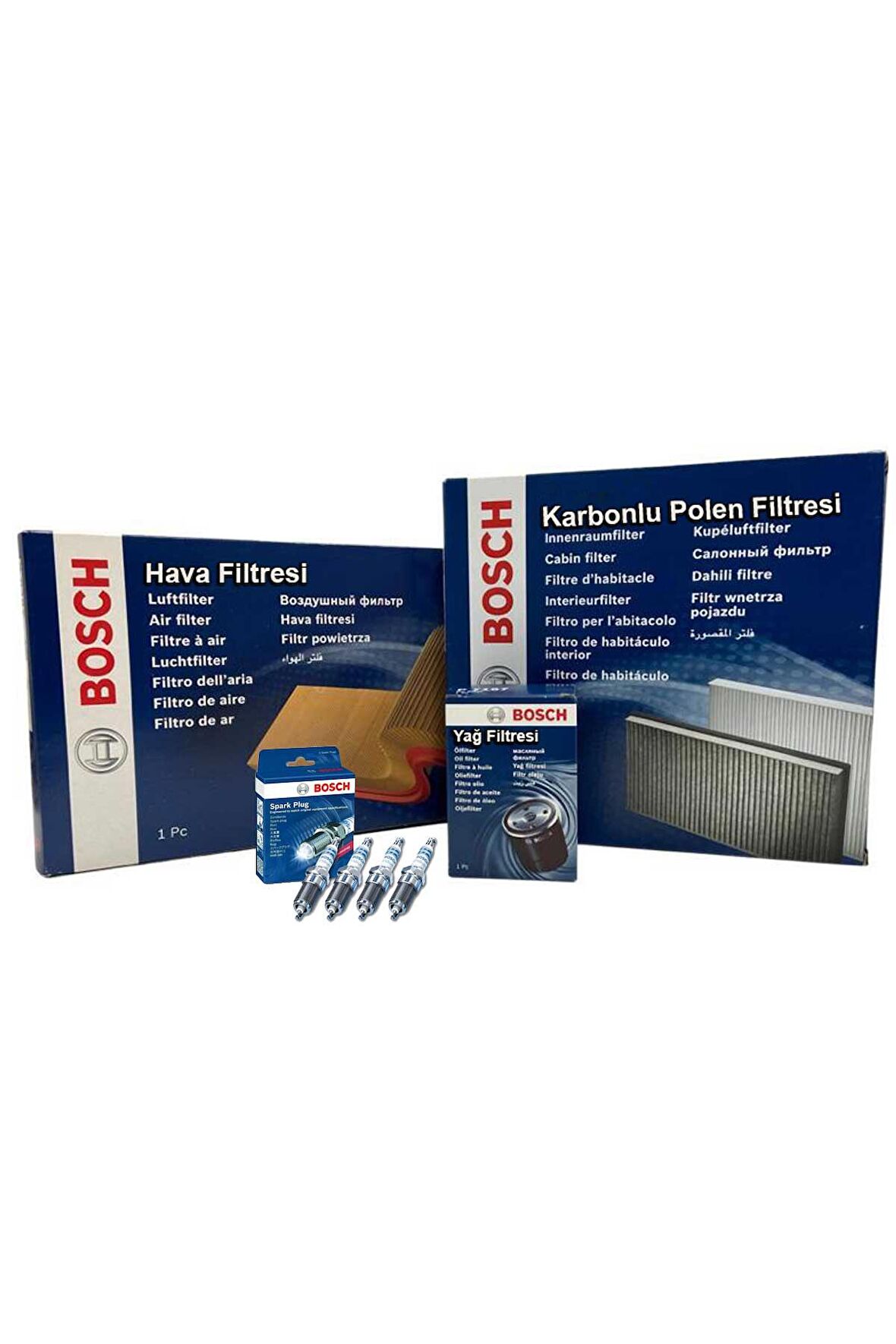 Ford Focus 3 1.6 Benzinli Bosch Filtre Bakım Seti 2011-2018 Hava+Yağ+Karbonlu-Polen+Buji-Seti