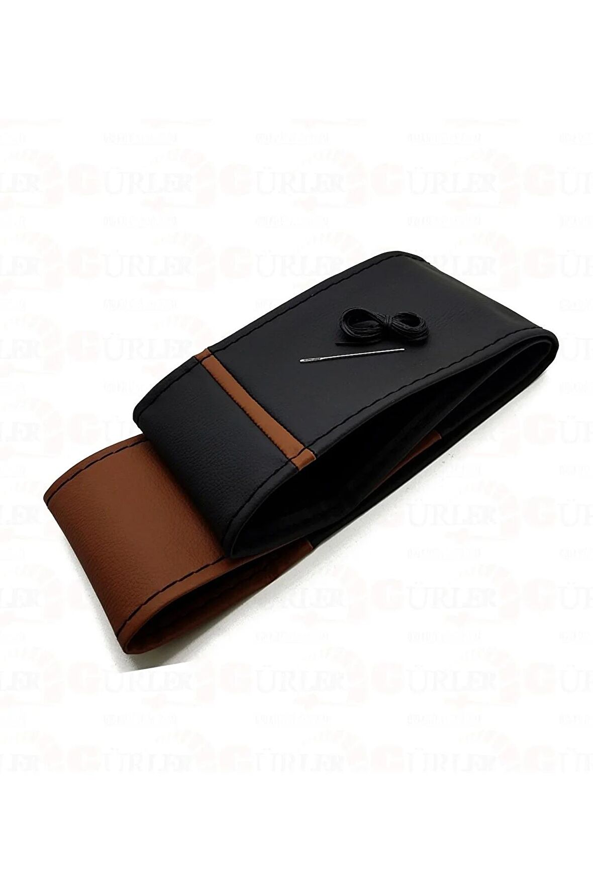 Universal Deri Dikmeli Direksiyon Kılıfı Iki Renkli Yüzüklü Kahverengi Siyah A+plus ( 38×10.5cm )