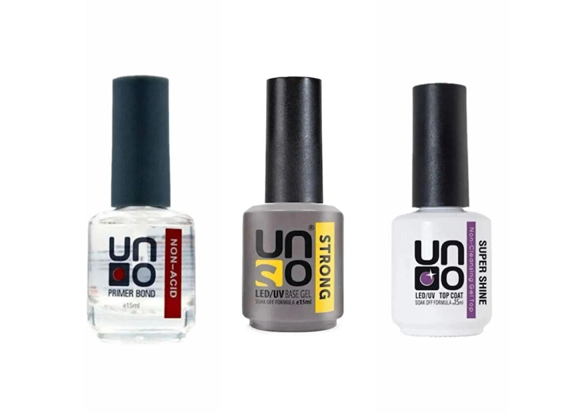 Kalici oje set uno non- asid primer bond 15 mlşraimer + strong başar coat 15 ml - top coat 15ml