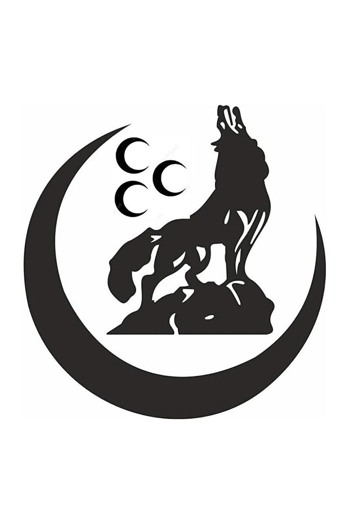 Üç Hilal Bozkurt Sticker (Oto-Motor-Laptop-Duvar-Dekor) 30 x 30 cm