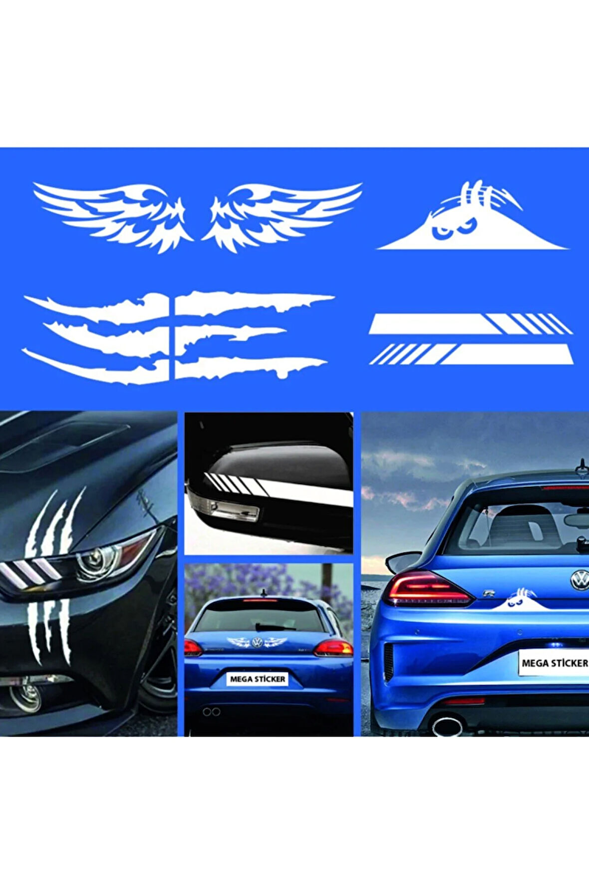Oto Dikiz Kanat Canavar Pençe Bagaj özel yeni sticker Beyaz 4 Lü Paket