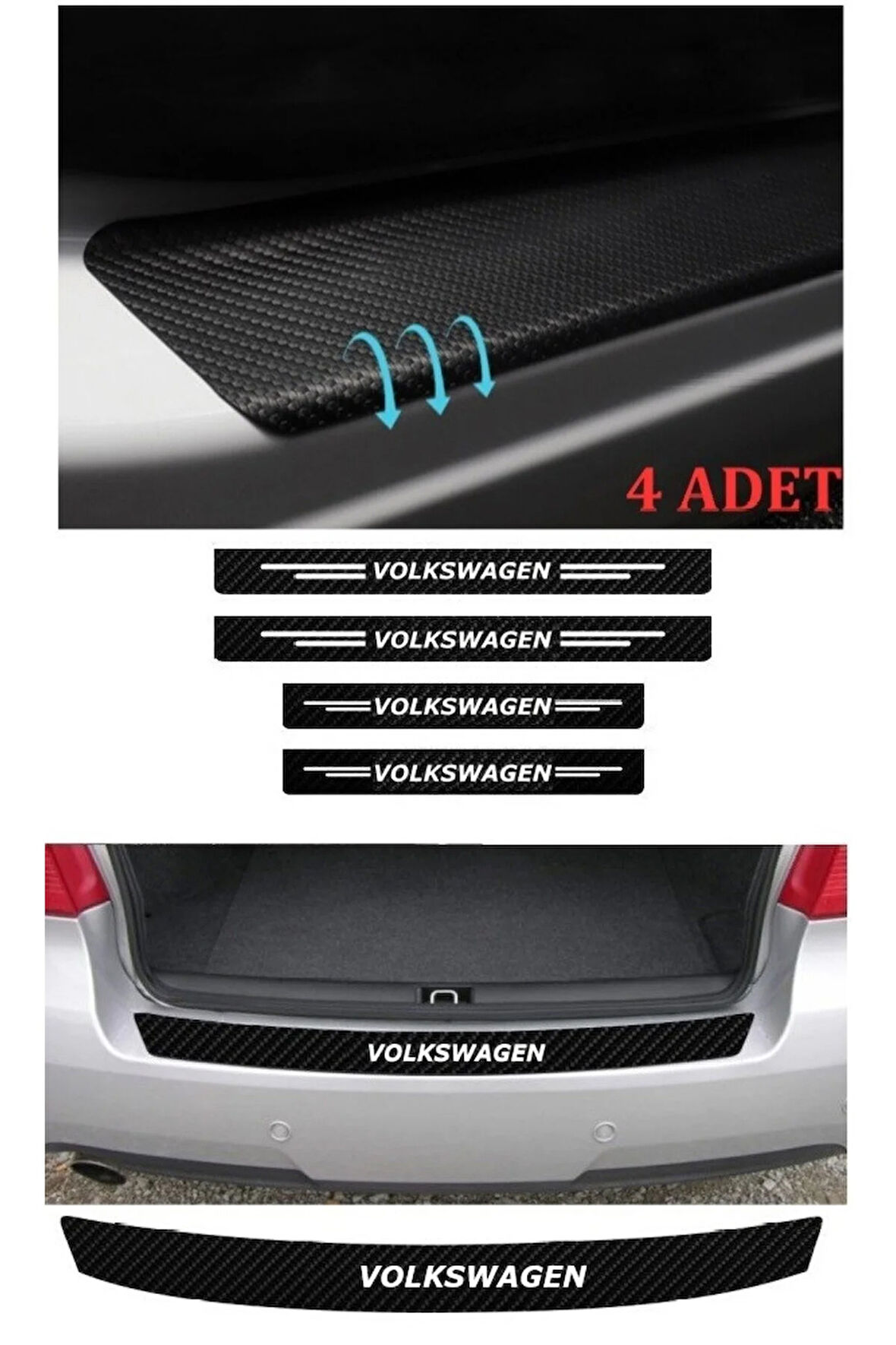 Volkswagen T-Roc İçin Uyumlu Aksesuar Oto Bağaj Ve Kapı Eşiği Sticker Set Karbon