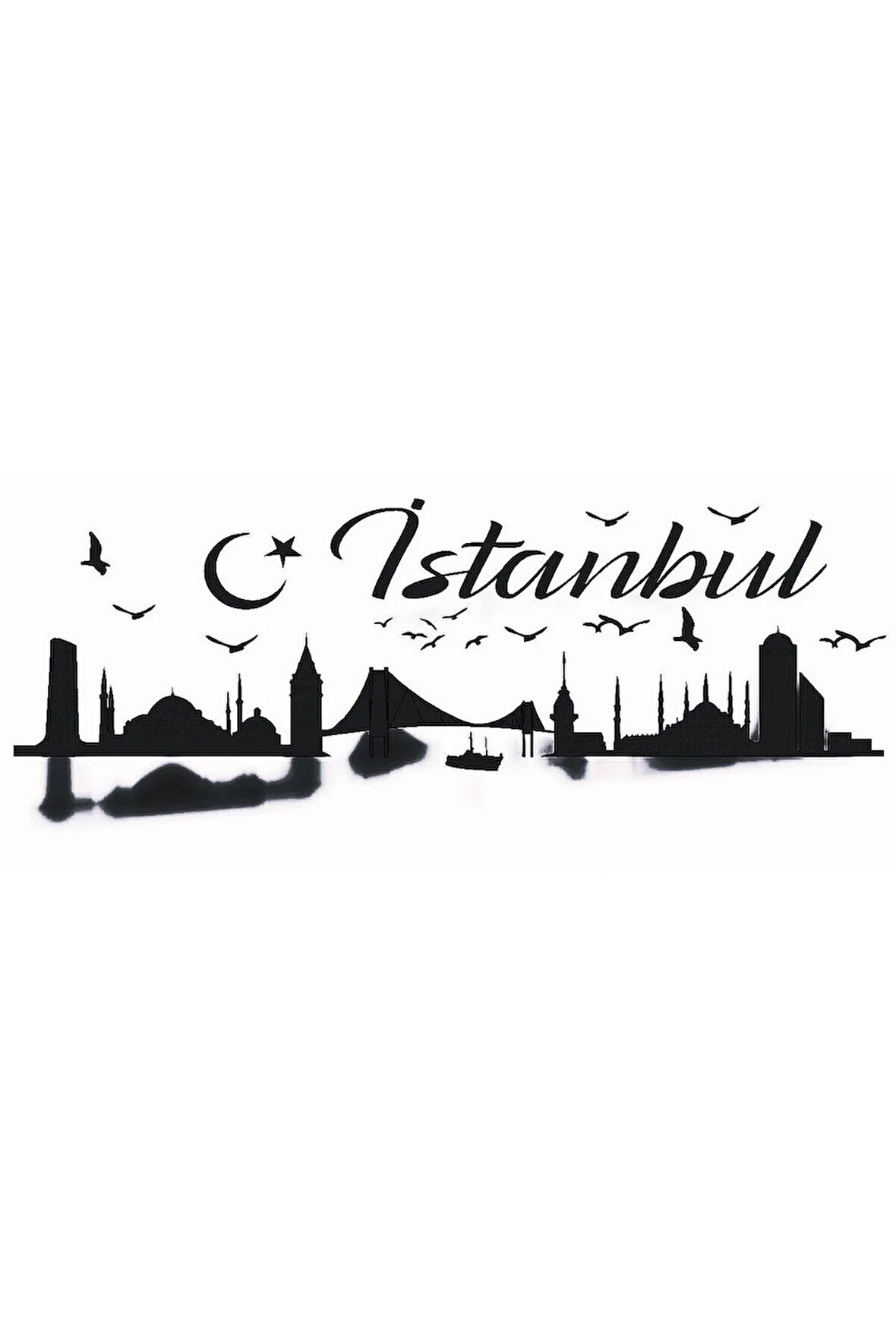 İstanbul Silueti Temalı Duvar Dekor Sticker (Tip 2) 40 X 16 Cm