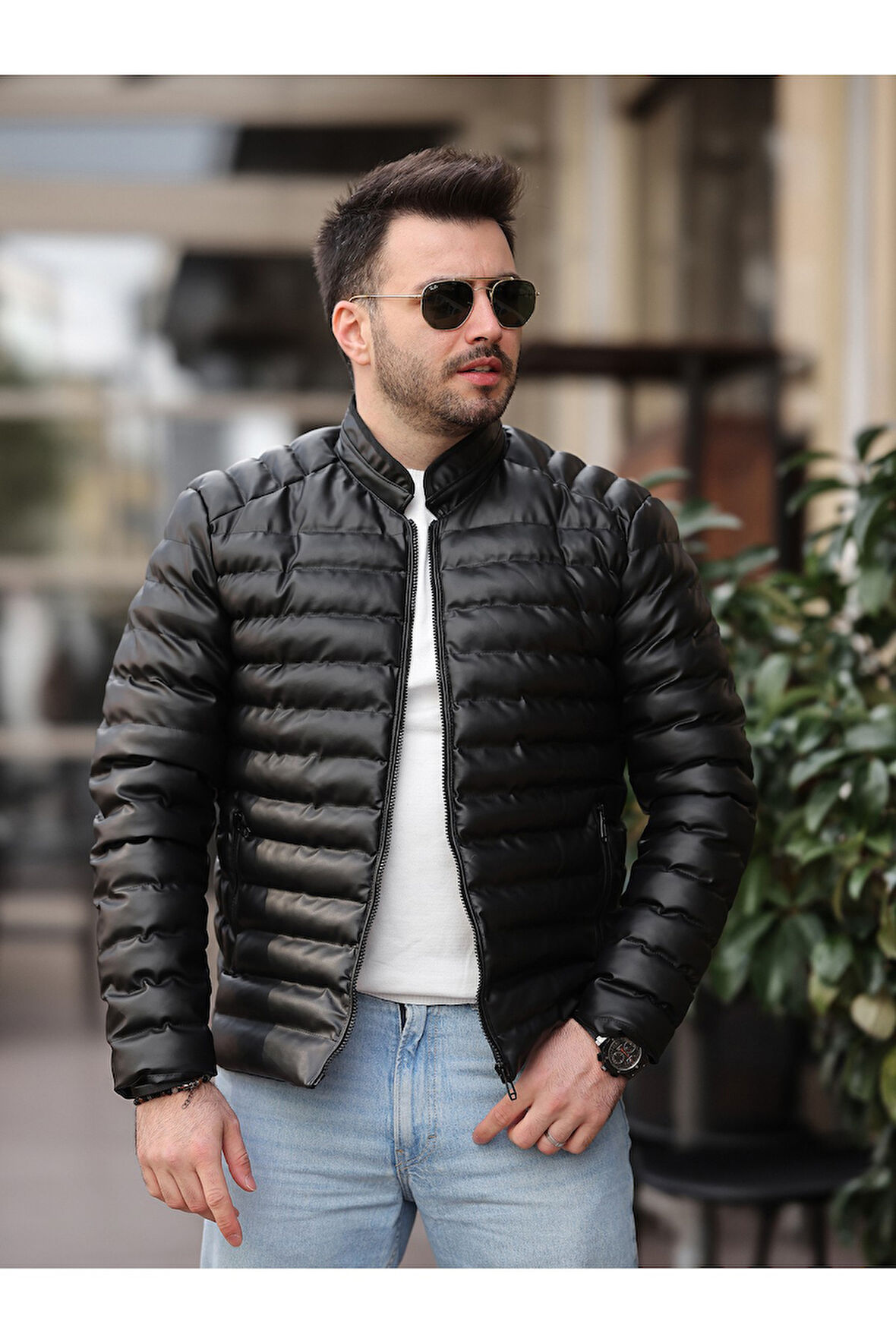 Erkek Deri Şişme Mont