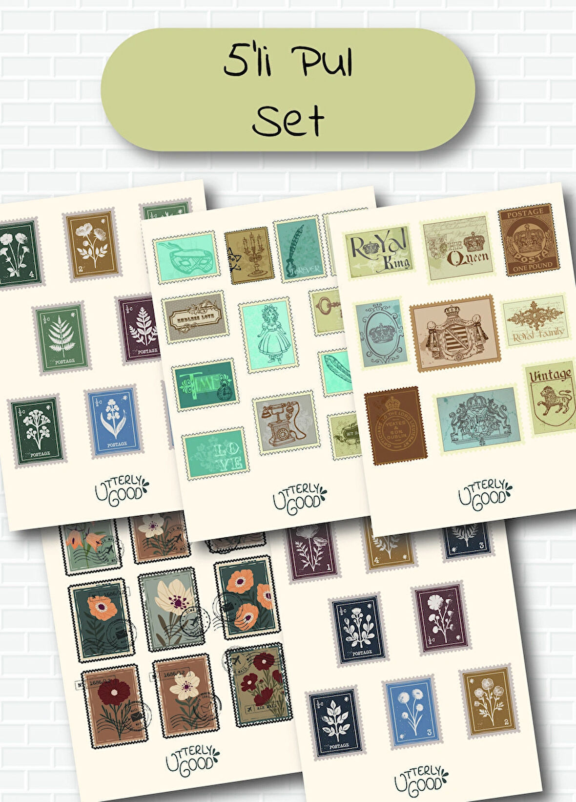 Pul Temalı 5'li Sticker | Bullet Journal | Notebook | Ajanda | Scrapbook Için Uygun Set