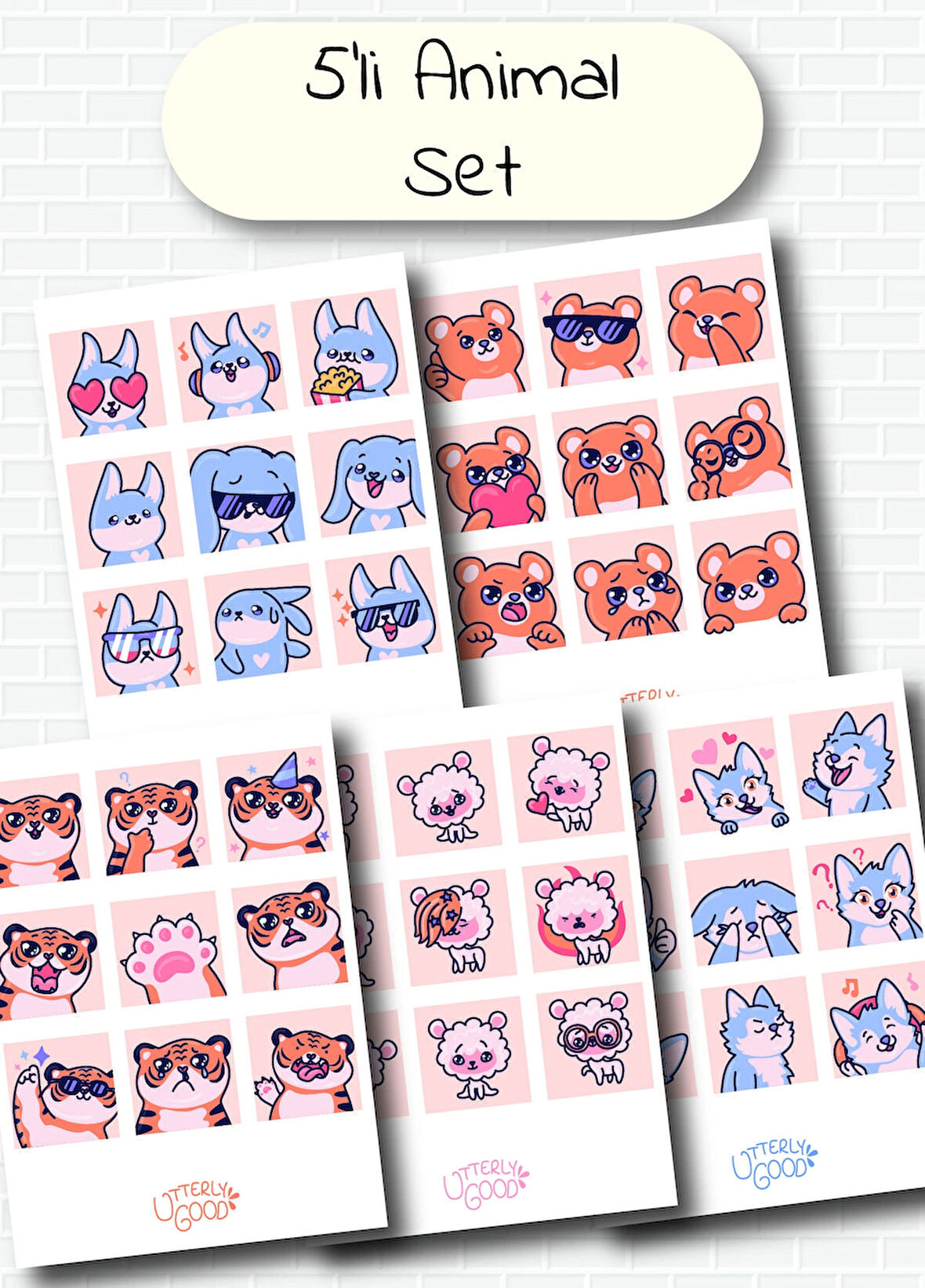 Hayvan Temalı 5'li Sticker | Bullet Journal | Notebook | Ajanda | Scrapbook Için Uygun Set