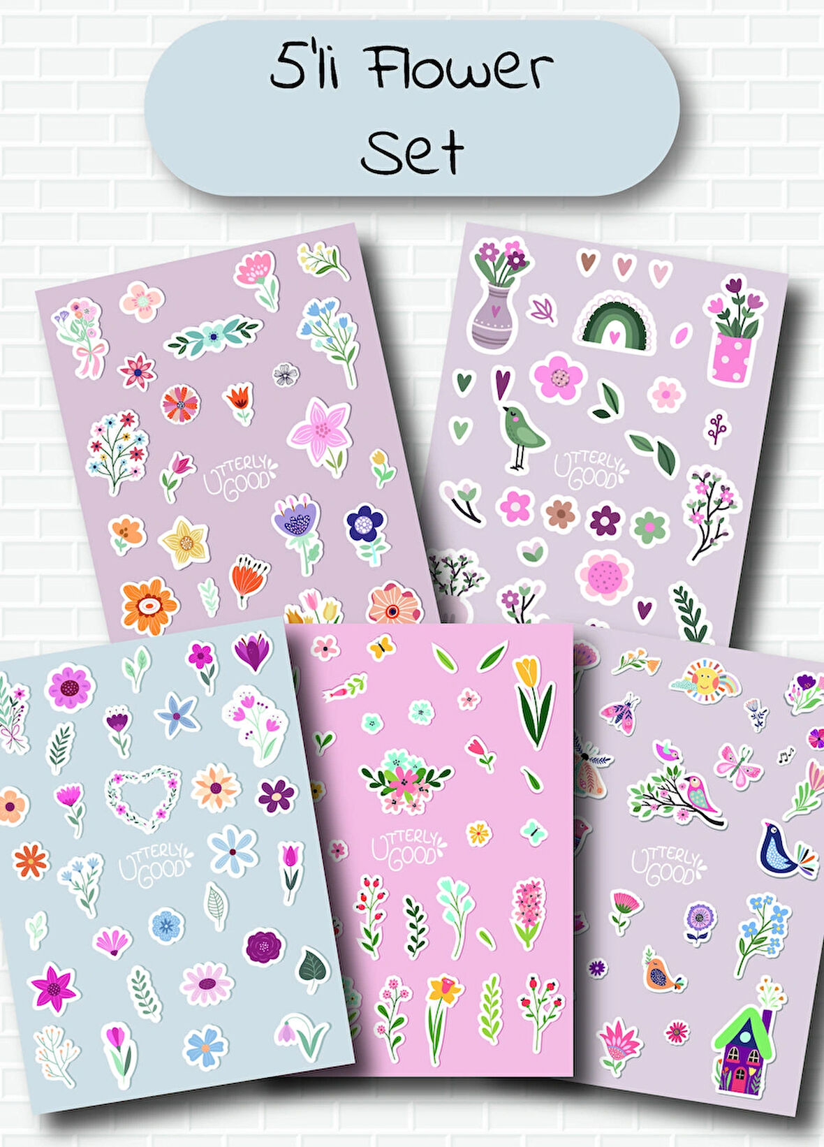 Çiçek Temalı 5'li Sticker | Bullet Journal | Notebook | Ajanda | Scrapbook Için Uygun Set