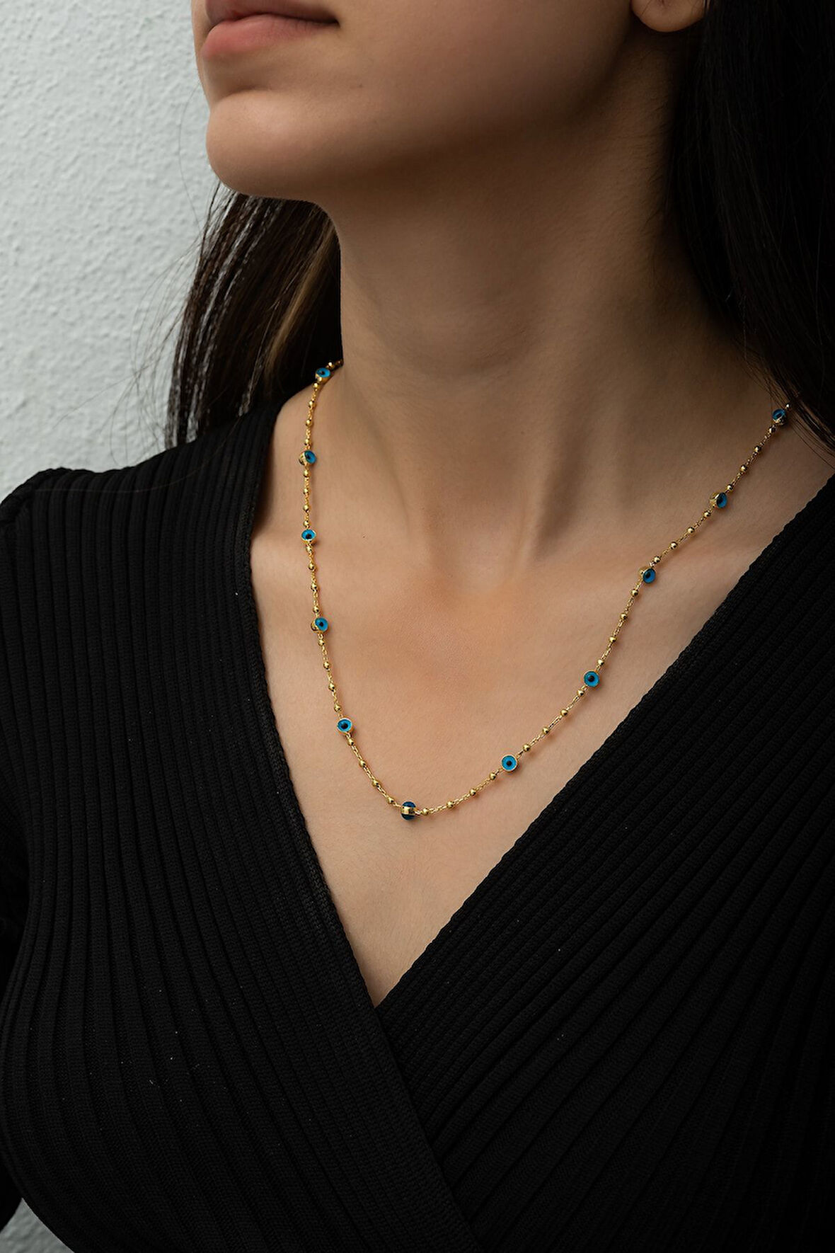 925 Ayar Nazar Göz Kolye.Cam Göz Kolye.Rose.Gold.Rodaj.