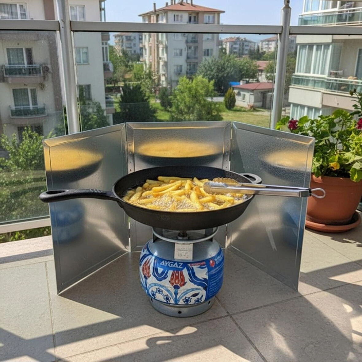 Kamp ve Piknik Ocağı Rüzgar Korumalığı 3 Parçalı Katlanır | 45x30 cm Galvaniz