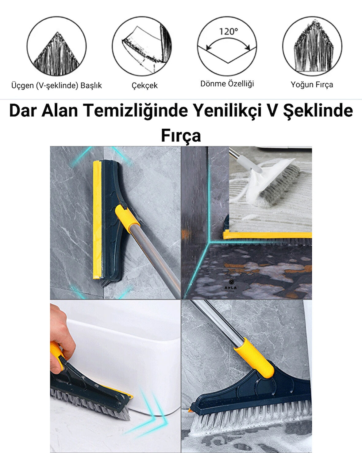 2 In 1 V Şeklinde Fırça Ve Çekçek Paspas Mop Banyo Mutfak Duvar Köşe Boşluk Ovma Cleaning Brush