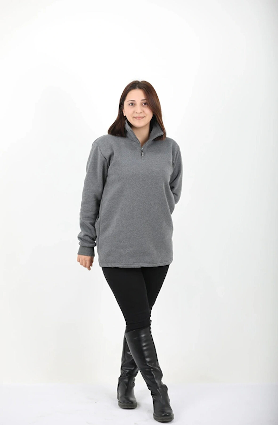 Mualta Unisex Antrasit Balıkçı Yaka Sweatshirt 
