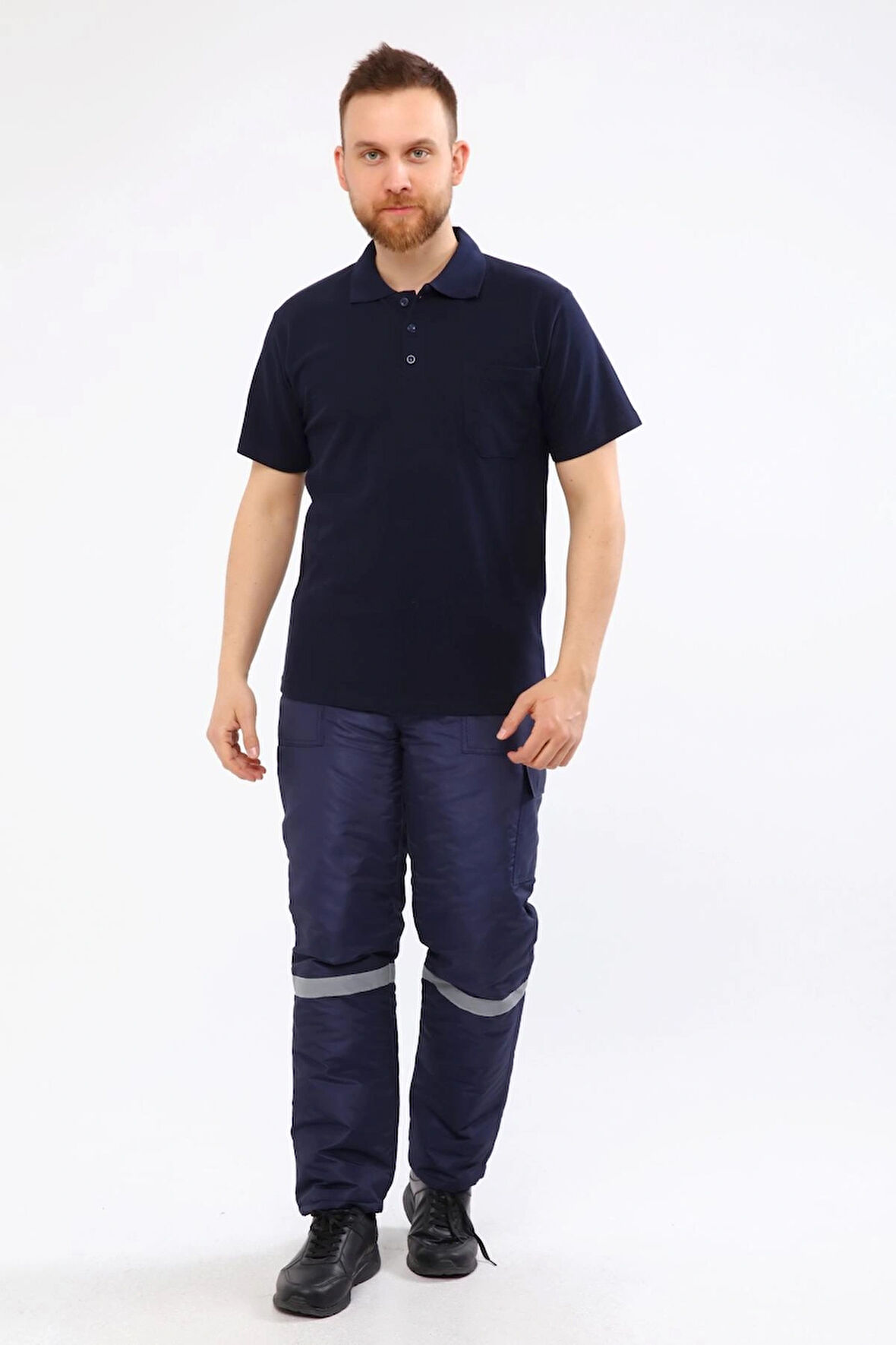 Polo Yaka Pike Örme Lacivert Tişört Tek Cepli S Beden Unisex