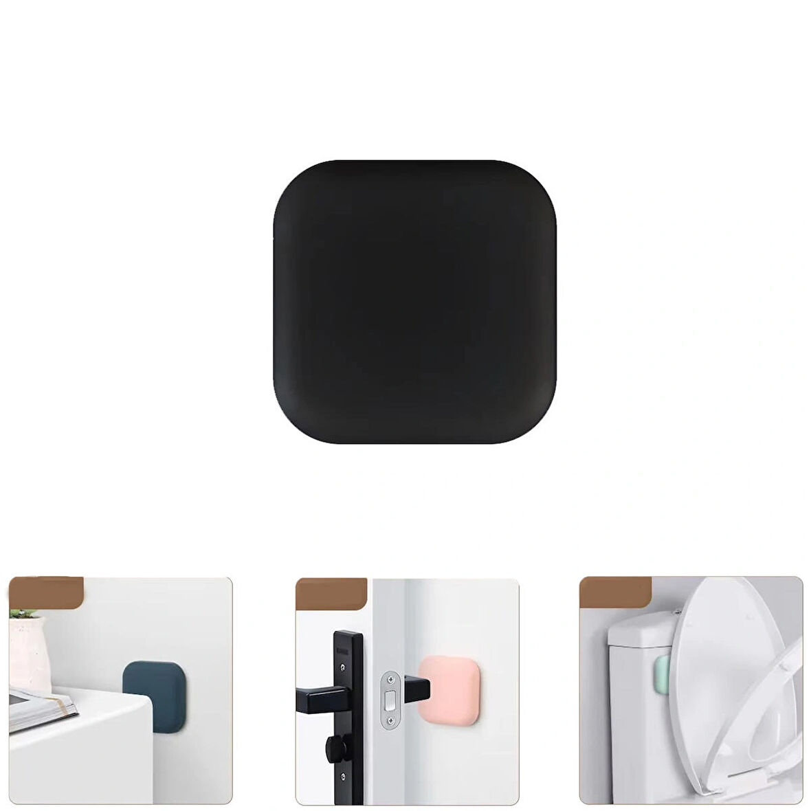 Microcase Darbe Önleyici Yapışkanlı Silikon Kapı Kolu Stoperi Tamponu Kare Tasarım - SİYAH AL5004 1 Adet