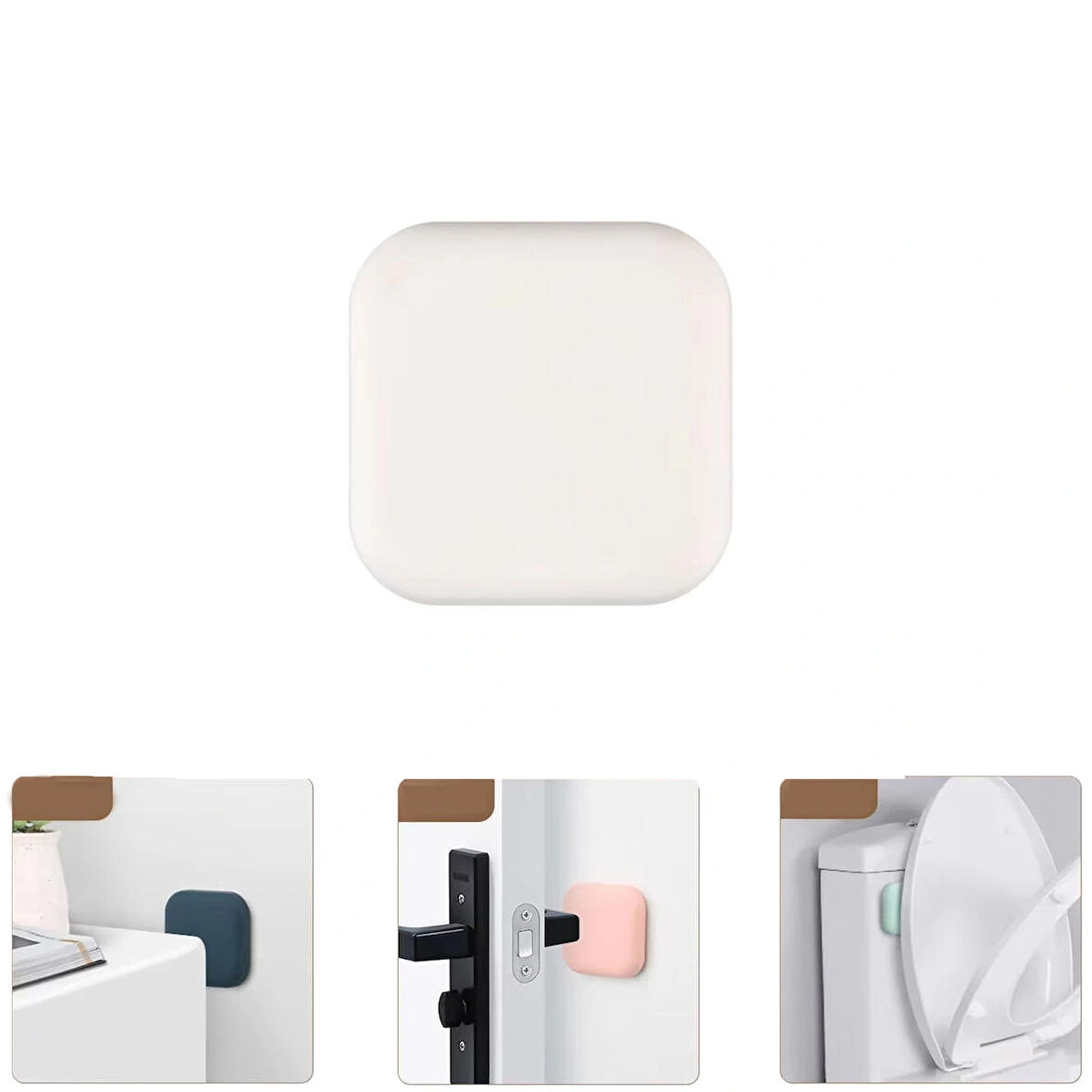 Microcase Darbe Önleyici Yapışkanlı Silikon Kapı Kolu Stoperi Tamponu Kare Tasarım - BEYAZ AL5004 1 Adet