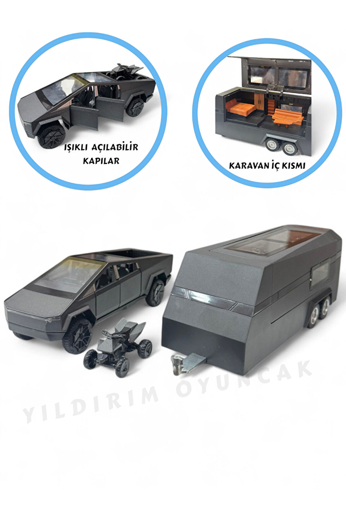 Sesli Işıklı Çek Bırak Model Karavan Açılabilir Kapılar Full Fonksiyon Metal Kasa 35 cm Karavan