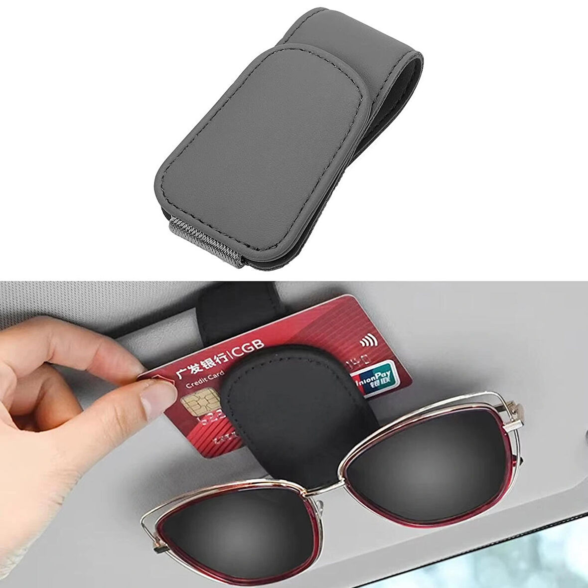 Microcase Universal Suni Deri Oto Güneş Gözlük Tutucu Askılık Mıknatıslı - GRİ AL5240