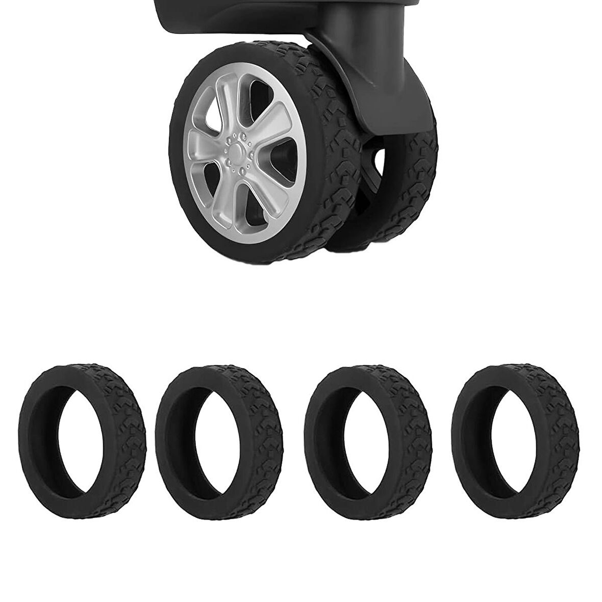 Microcase Silikon Aşınmaya Dayanıklı Ses Önleyici Bavul Tekerlek Kılıfı Tırtıklı Kalıp - AL4549 4 Adet Siyah