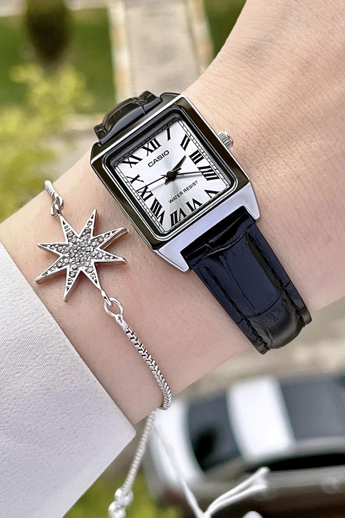 Casio CSISTE41 Kadranı Gümüş Kordonu Siyah Renk Hediye Paketli Kadın Kol Saati ve Bileklik