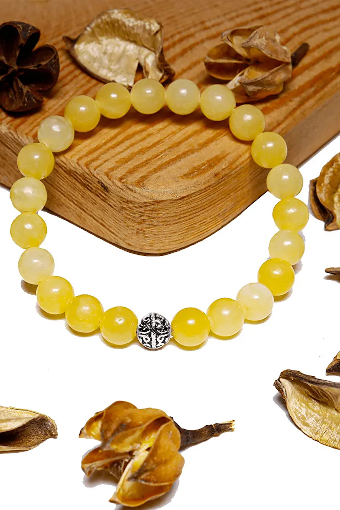 Sertifikalı Aaa Kalite Sarı Kalsit Taşı Bileklik - Gümüş Aparatlı