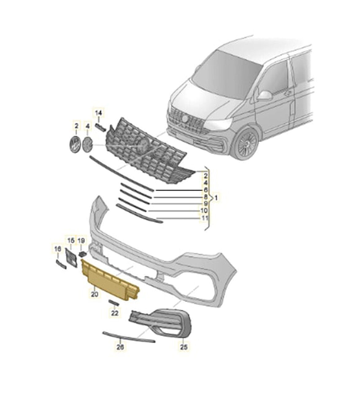 7LA853678A 9B9 ON TAMPON ORTA IZGARA SENSORLU TRANSPORTER T8 2020>>