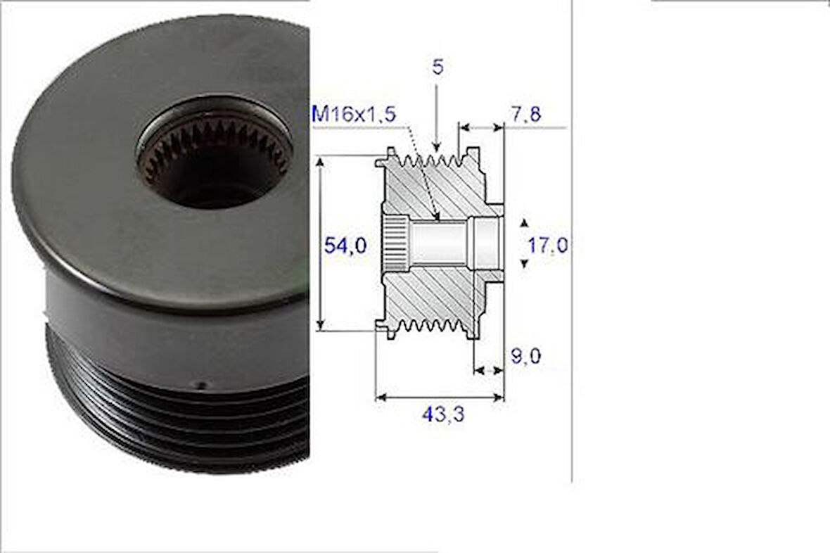 Valeo 588007 Alternatör Kasnağı Bosch Tip 5 Kanal Astra G 98-10 Corsa C 01-11 Vectra C 02-08x14Xe-Z14Xe-X16XEL-Z16Xe-Z18Xe 1204412