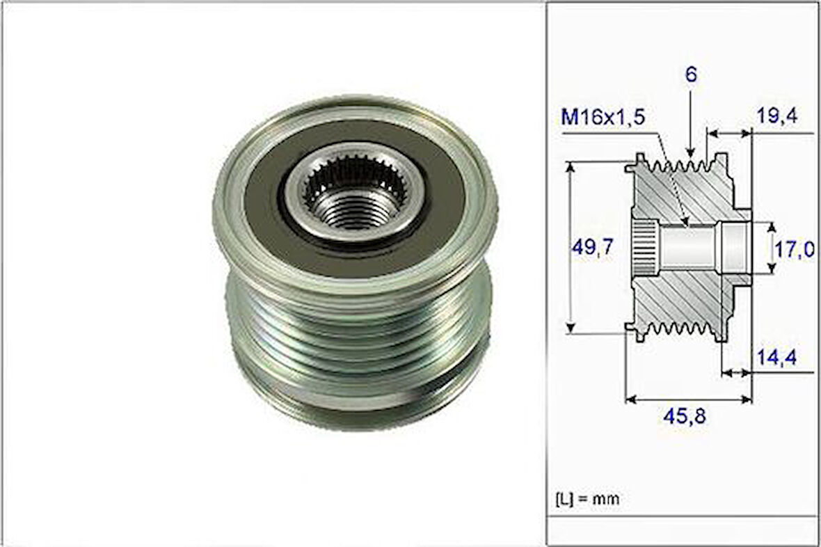 Valeo 588031 Alternatör Kasnağı W204 07-14 W205 14-18 C218 11-17 W212 09-15 W222 13-17 Vito W639 03-W447 14-Sprinter 09- 6461550115