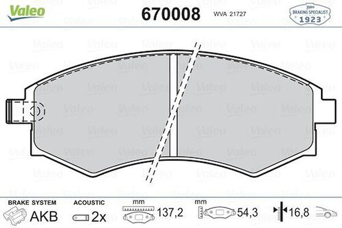 Valeo 670008 Ön Fren Balatası Hyundai Elantra 90-97 Sonata 90-98 Coupe 96-98 Musso 99-04 Korando 99-03 4813005000